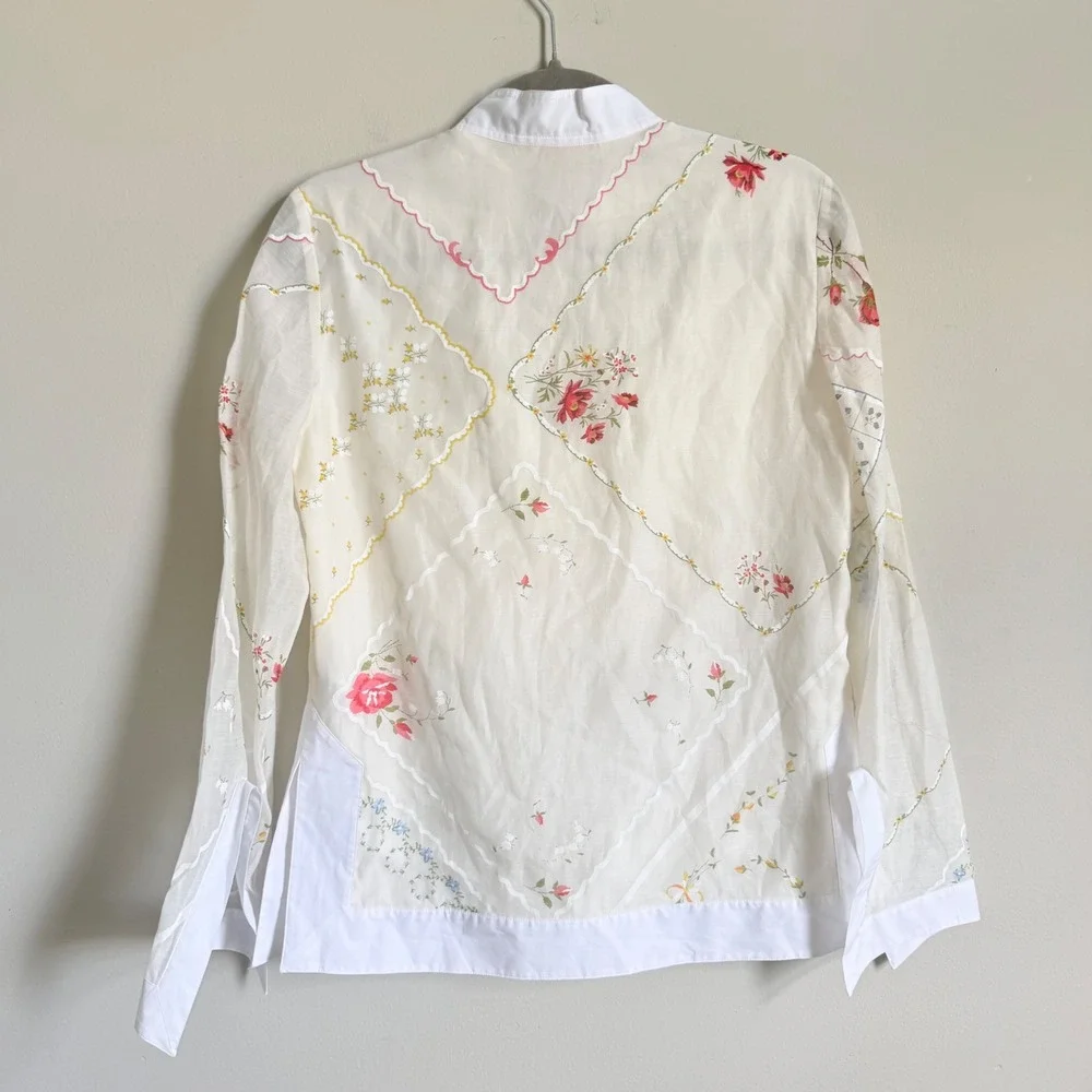 Tory Burch Handkerchief Embroidered Tunic Floral Print Split Neck Top Size 2